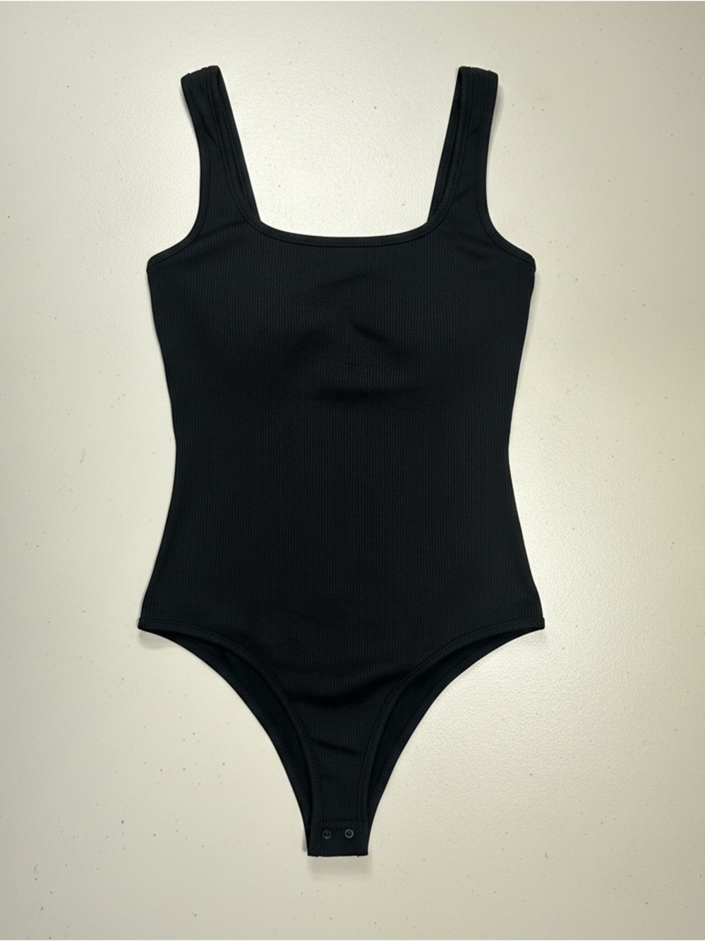 Women's Black Ribbed Square-Neck Bodysuit